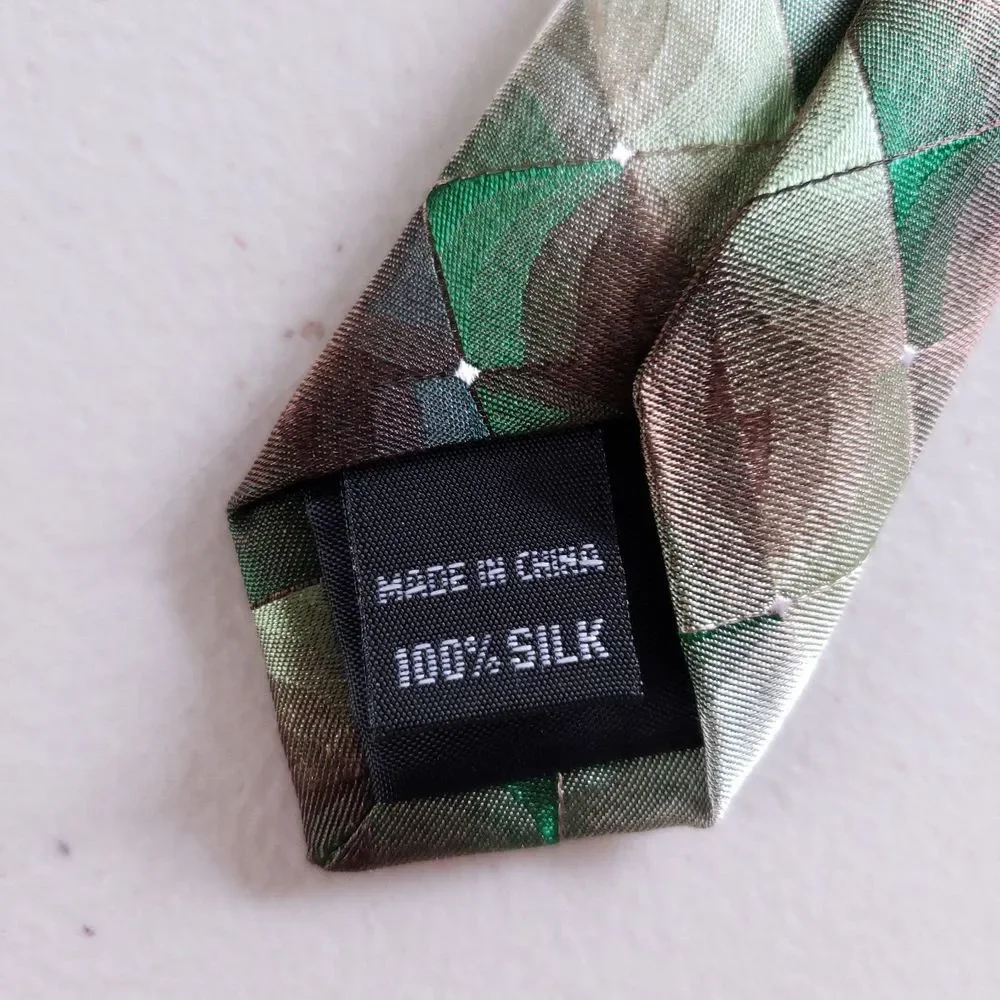 Van Heusen Mens Necktie Green Brown Geometric 100% Silk Luxury‎ Formal Wear